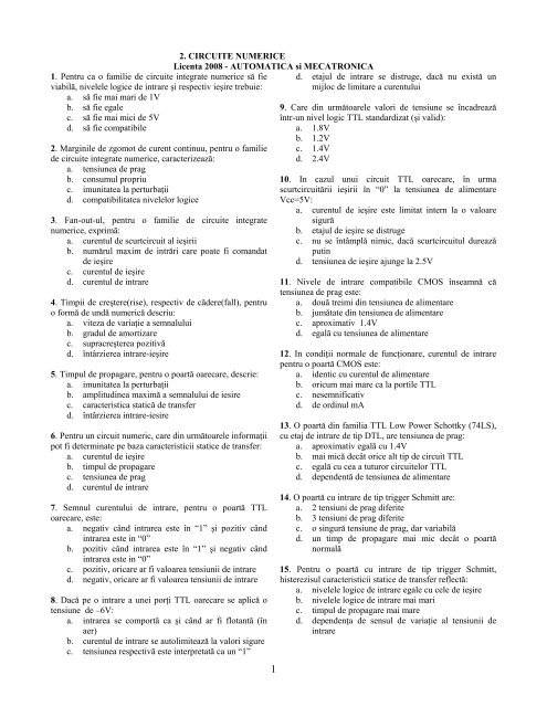 2. CIRCUITE NUMERICE Licenta 2008 - AUTOMATICA si ...