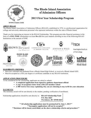 The Rhode Island Association of Admission Officers 2013 First Year ...