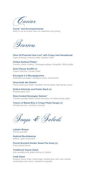 Dining Menu - Azamara Club Cruises