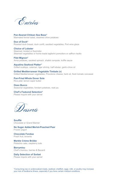 Dining Menu - Azamara Club Cruises