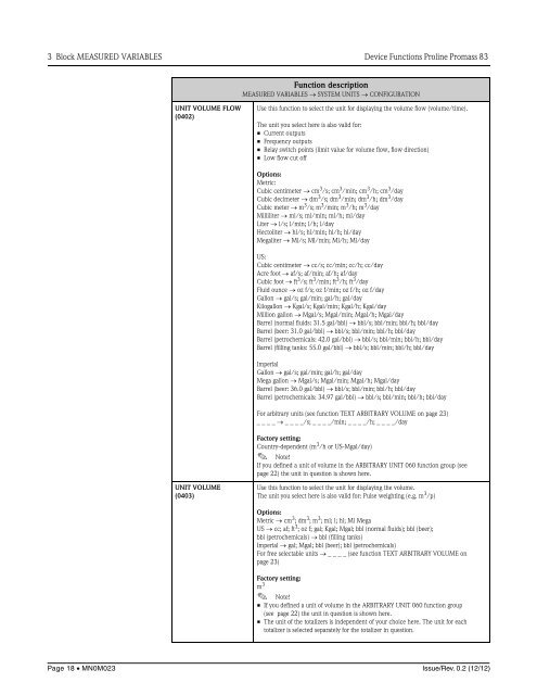 Proline Promass 83E/F/O Description of Device Functions - FMC ...