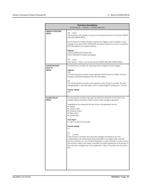 Proline Promass 83E/F/O Description of Device Functions - FMC ...