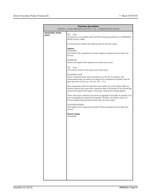 Proline Promass 83E/F/O Description of Device Functions - FMC ...