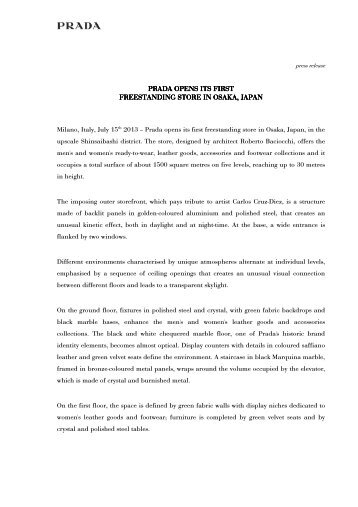 Press Release opening Prada Osaka Shinsaibashi - Prada Group