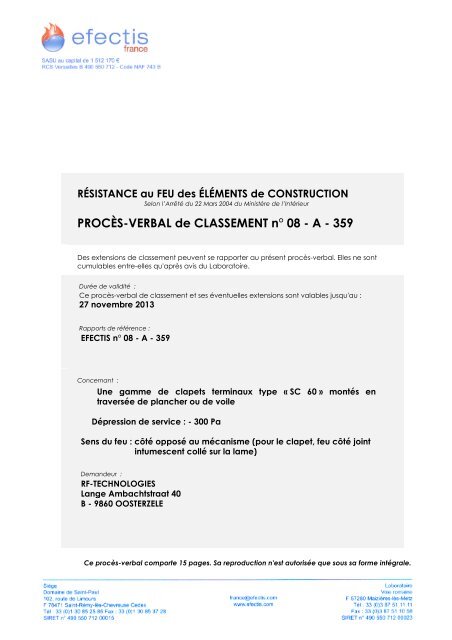 PROCÈS-VERBAL de CLASSEMENT n° 08 - A - 359 - France Air