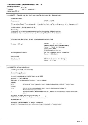 MSDS SRS Wiolan GT 46 - SRS Schmierstoff Vertrieb GmbH