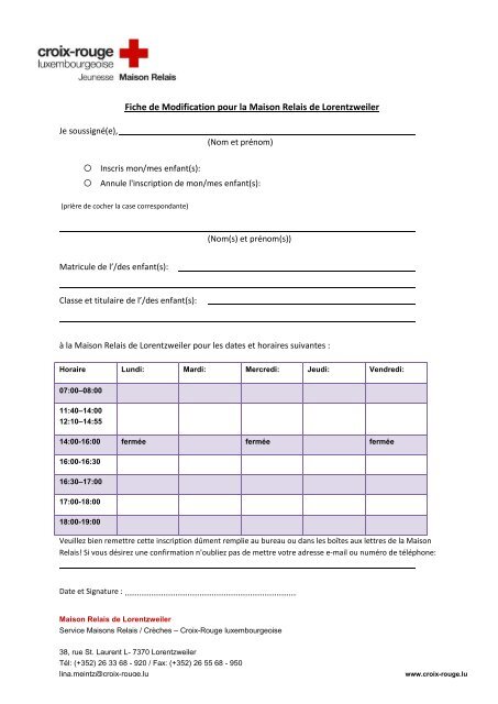 Fiche de Modification pour la Maison Relais de Lorentzweiler