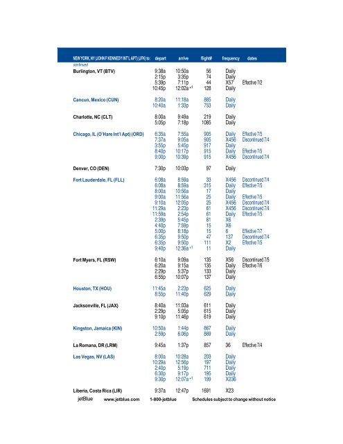 jetblue timetable