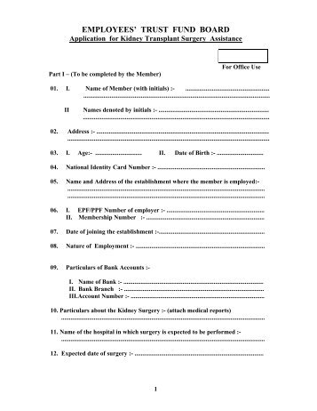 Kidney Transplant sugeryAsistance Application - employees' trust ...