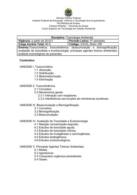 Curso Superior de Tecnologia em Toxicologia Ambiental