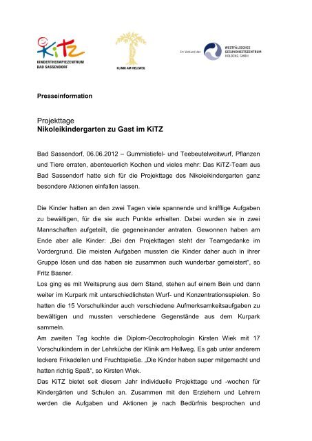  Nikoleikindergarten zu Gast in Bad Sassendorf - Westfaelisches 