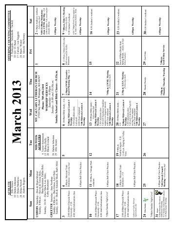 March 2013 Calendar - Mt. Calvary Lutheran Church