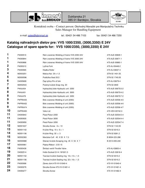 KatalÃ³g nÃ¡hradnÃ½ch dielov pre: VVS 1000/2350, (3000 ... - SB Inmart