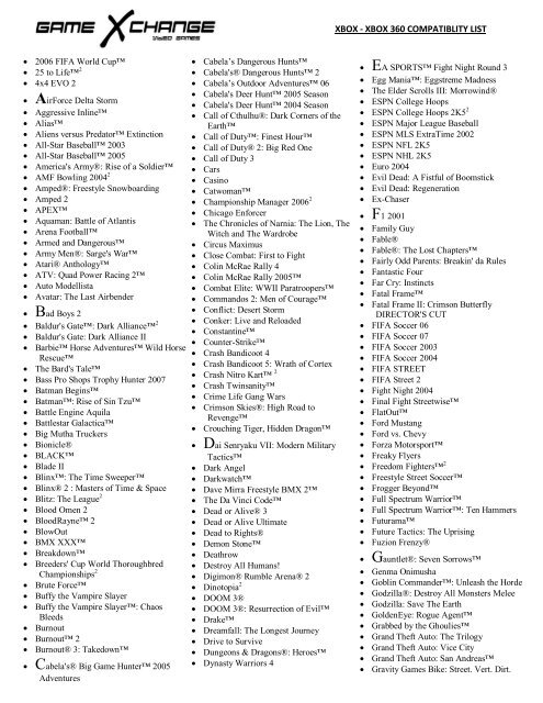  Xbox 360 Specifications and Game List