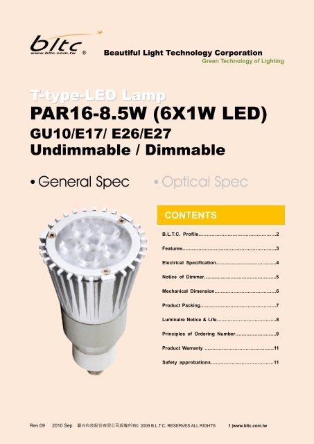 PAR16-8.5W (6X1W LED) - Beautiful Light Technology Corp