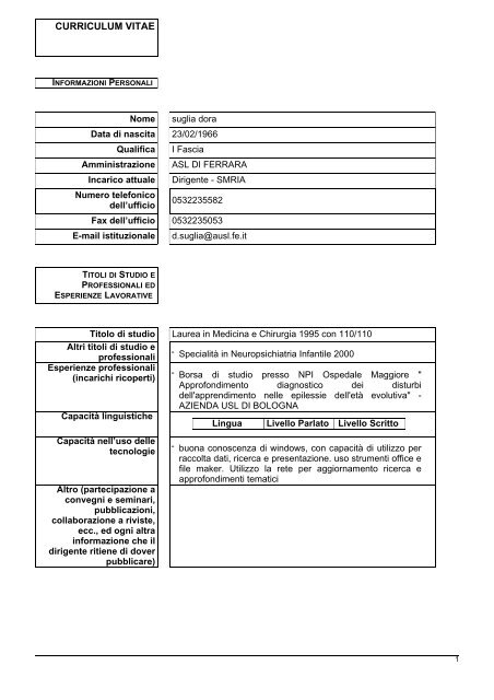 CV SUGLIA DORIA.pdf - Azienda USL di Ferrara