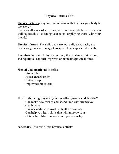 Physical Fitness Form