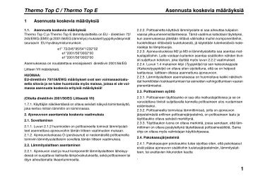 Thermo Top C / Thermo Top E Asennusta koskevia