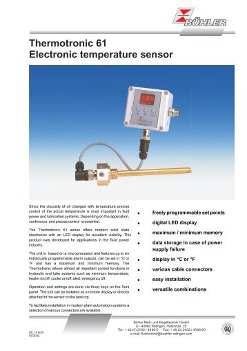 Thermotronic 61 Electronic temperature sensor - AC Fluid Technology