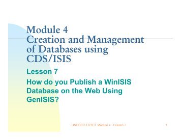 Lesson 7 - How do you Publish a WinISIS Database on the Web ...