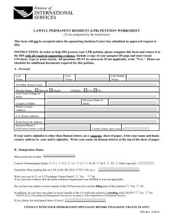 lawful permanent resident (lpr) petition worksheet - NIH Division of ...