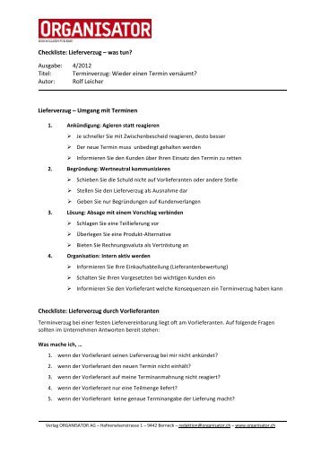 Checkliste: Lieferverzug â was tun? Ausgabe: 4/2012 ... - Organisator