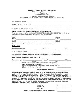 Assessment Fee Report Form - Kentucky Department of Agriculture