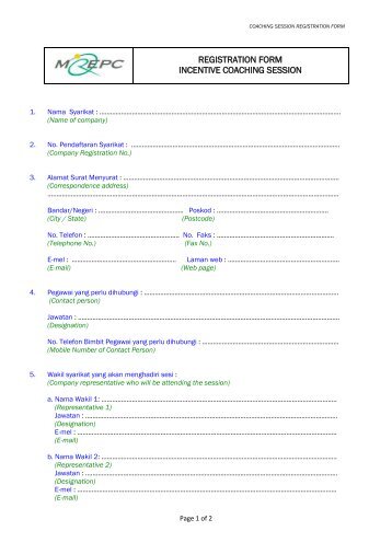 registration form incentive coaching session - Mrepc.com
