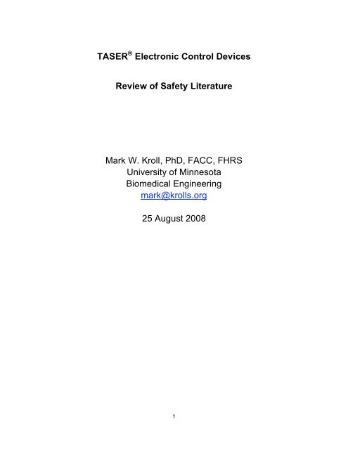 TASER Electronic Control Devices Review Of Safety Literature