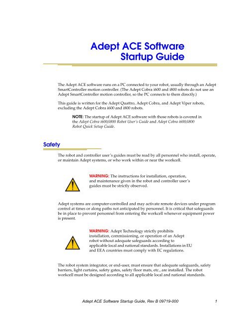 Adept ACE Software Startup Guide - Adept Technology, Inc.
