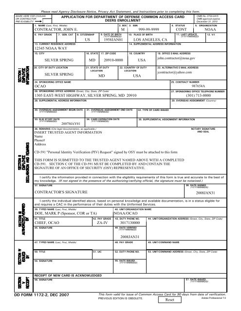 Dd Form 1172 2 Application For Department Of Defense