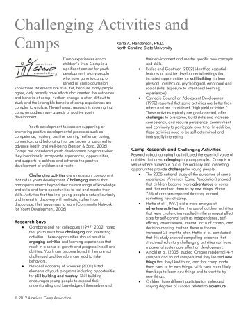 Challenging Activities and Camps (PDF) - American Camp Association