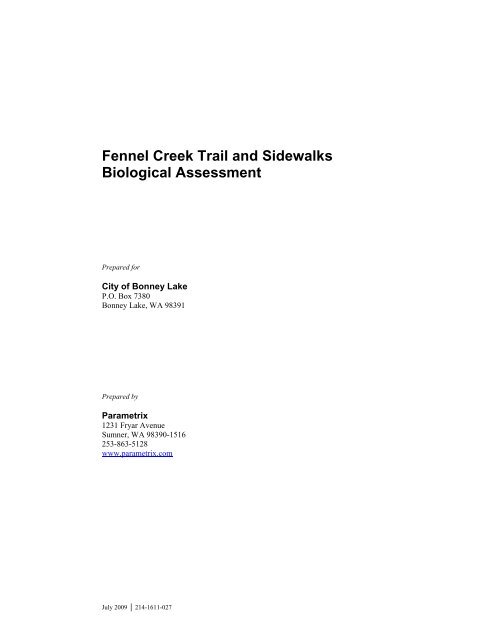 Fennel Creek Trail and Sidewalks Biological Assessment