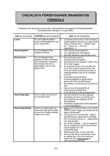 CHECKLISTA FÖREBYGGANDE BRANDSKYDD FÖRSKOLA