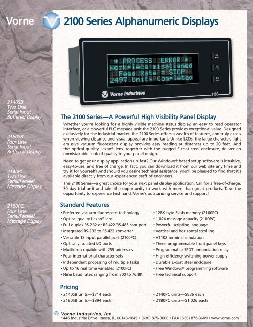 2100 Series Data Sheet - Vorne Industries, Inc.