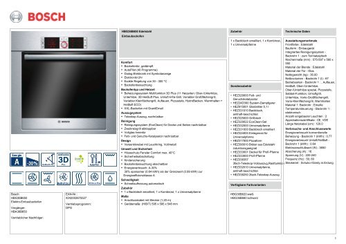 Bosch HBG36B650 Elektro-Einbaubackofen Vorgänger - VS Elektro