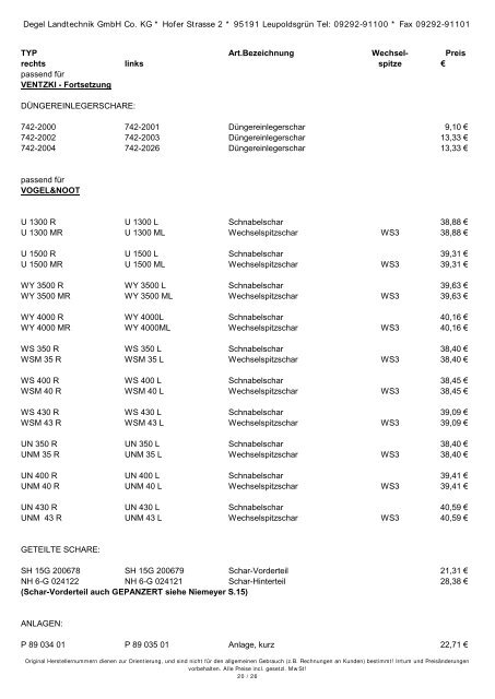 FrÃ¼hbezugspreisliste - Degel Landtechnik - LeupoldsgrÃ¼n