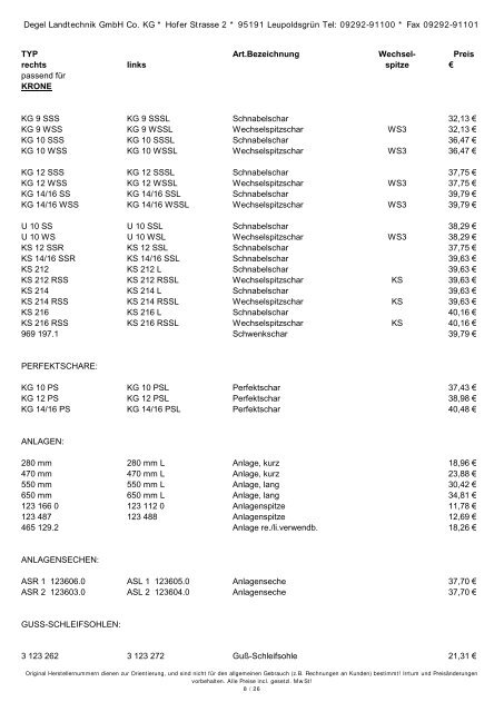 FrÃ¼hbezugspreisliste - Degel Landtechnik - LeupoldsgrÃ¼n
