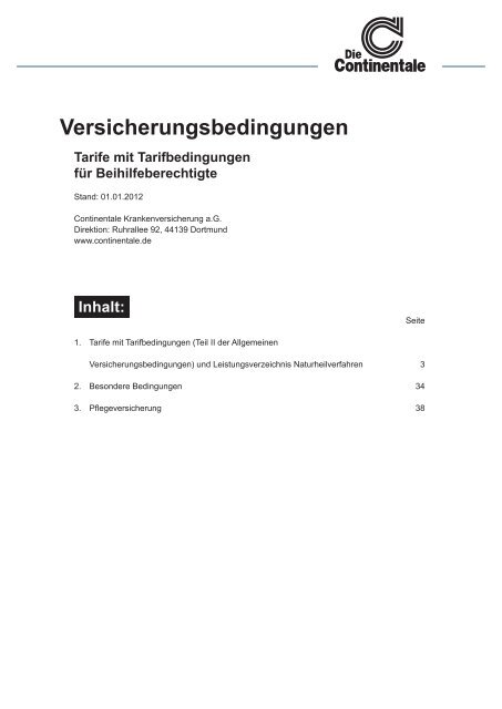 Versicherungsbedingungen Tarife Mit Tarifbedingungen Fur