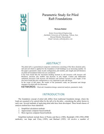 Parametric Study for Piled Raft Foundations - Ejge.com