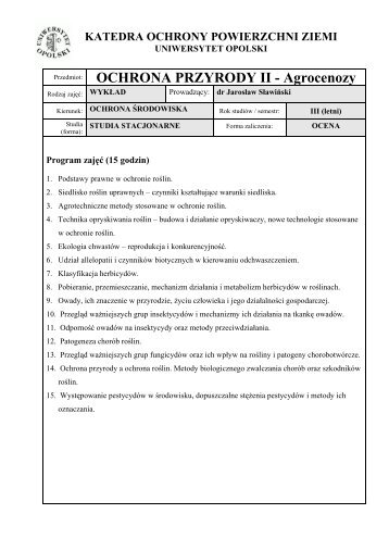 WykÅad - SAMODZIELNA KATEDRA OCHRONY POWIERZCHNI ZIEMI