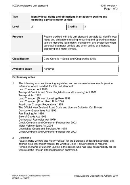 NZQA registered unit standard 4261 version 4 Page 1 of 3 Title ...