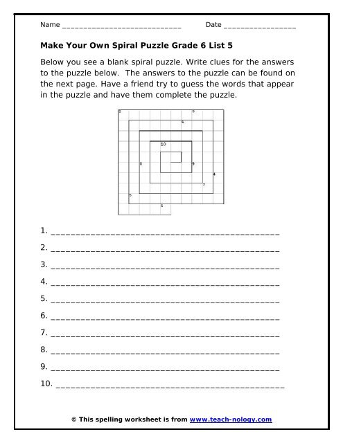 Make Your Own Spiral Puzzle Grade 6 List 5 - Teach-nology