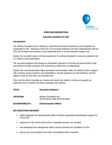 POSITION DESCRIPTION Executive Assistant to CEO Introduction ...