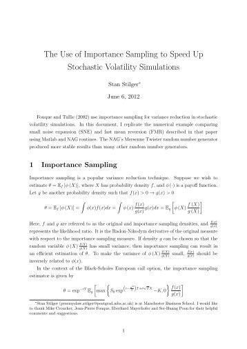 The Use of Importance Sampling to Speed Up Stochastic ... - NAG