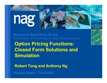 Option Pricing Functions - Robert Tong - NAG