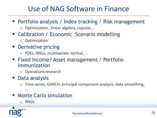using NAG software - Numerical Algorithms Group