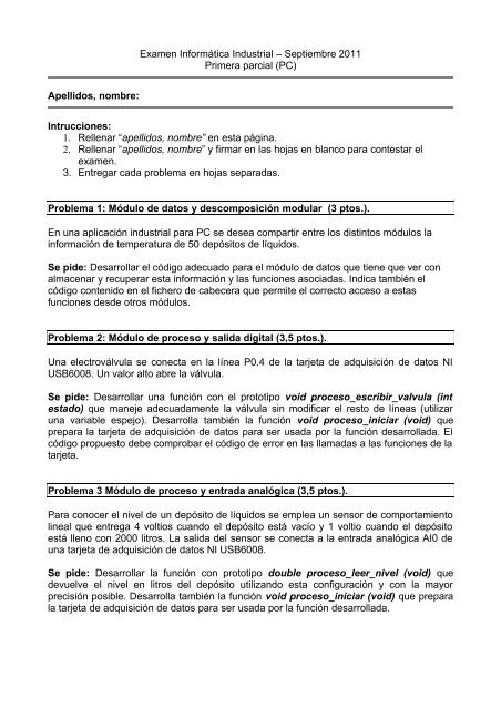 Examen InformÃ¡tica Industrial â Septiembre 2011 ... - PoliformaT