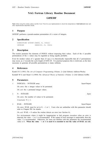 NAG Fortran Library Routine Document G05EHF