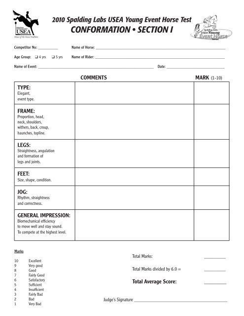 2010 Young Event Horse Score Sheet